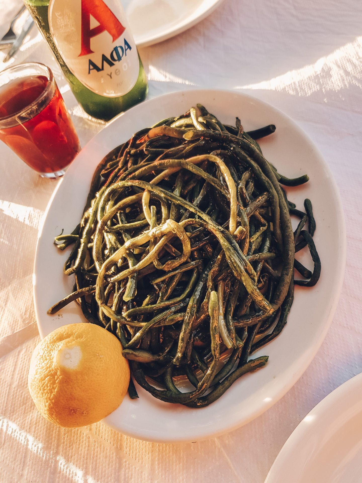 long beans with greek beer