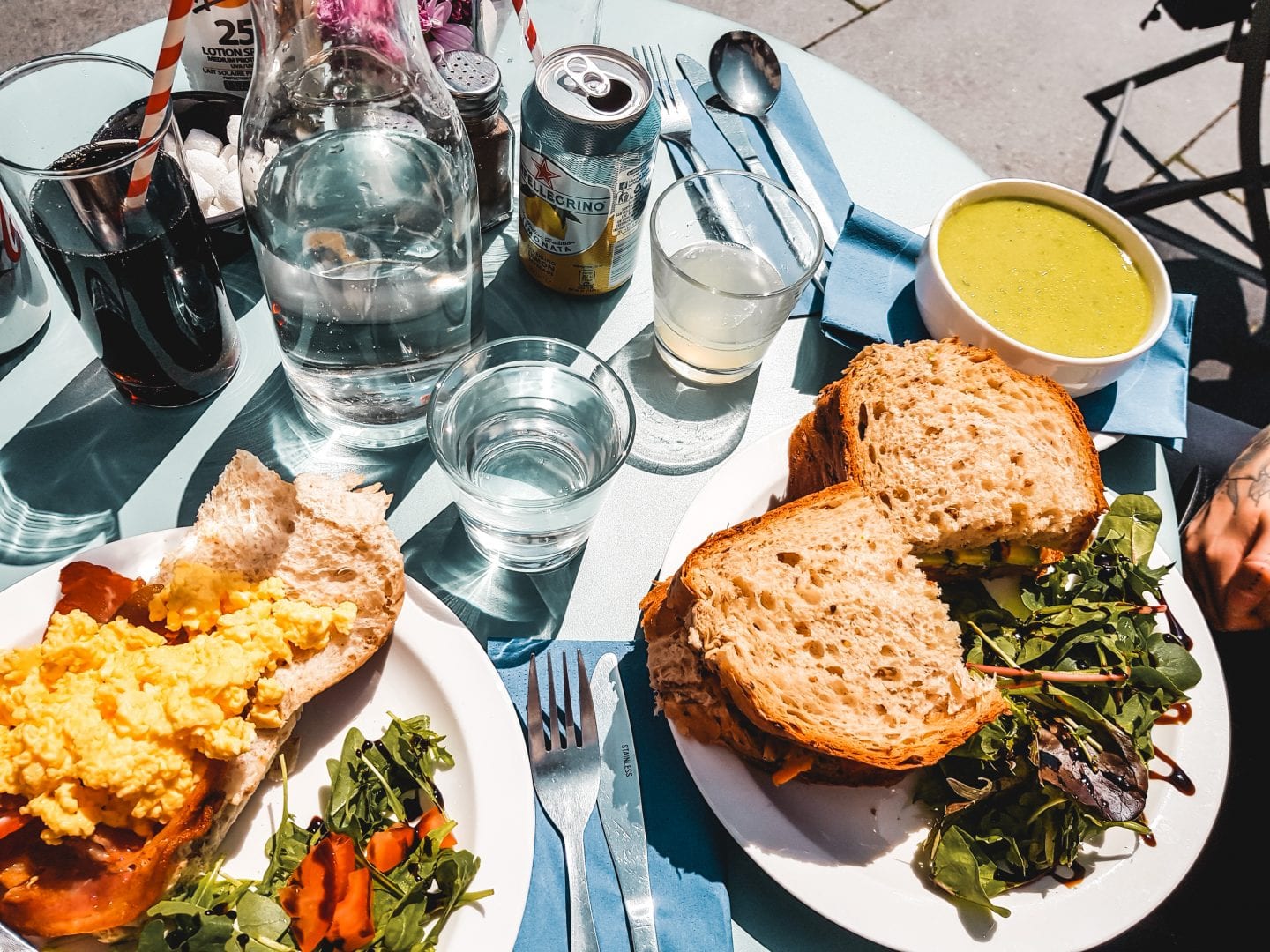 lunch: sandwiches and soup in the sun