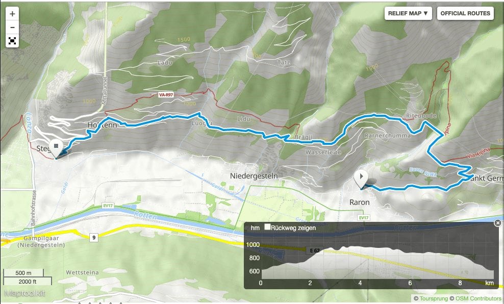 Wandern im Wallis: Karte Raron Gampel-Steg